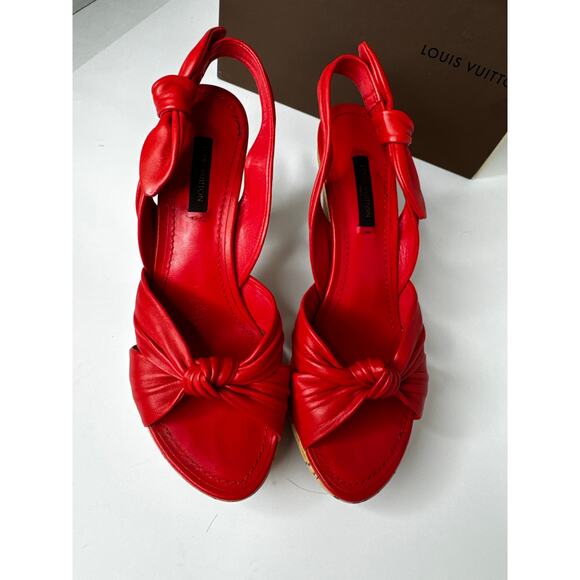 Louis Vuitton Retro Watermelon Pink Slingback Open toe Leather Sandal Heels 37 - Picture 3 of 14